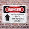 Signmission Construction Area Men Working Above Danger Sign, Plastic, 10in W x 7in L, 2PK OS-2PACK-DS-P-710-L-1931 - alternate 4